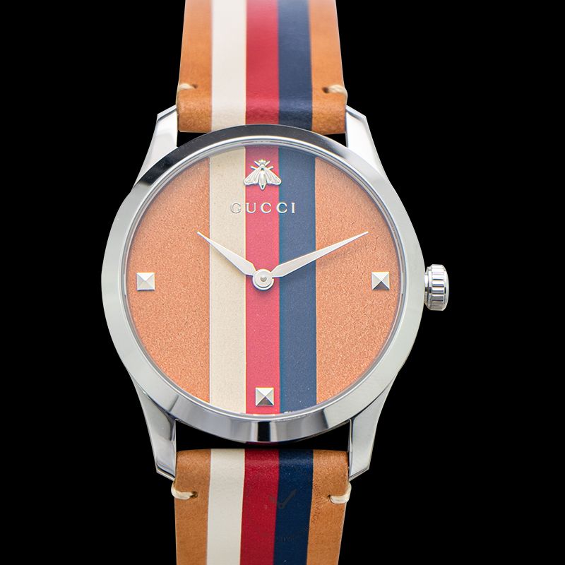  Shop Authentic Gucci G Timeless Quartz Brown Dial Brown Leather Strap Watch For Men - YA1264078 - Luxxuri