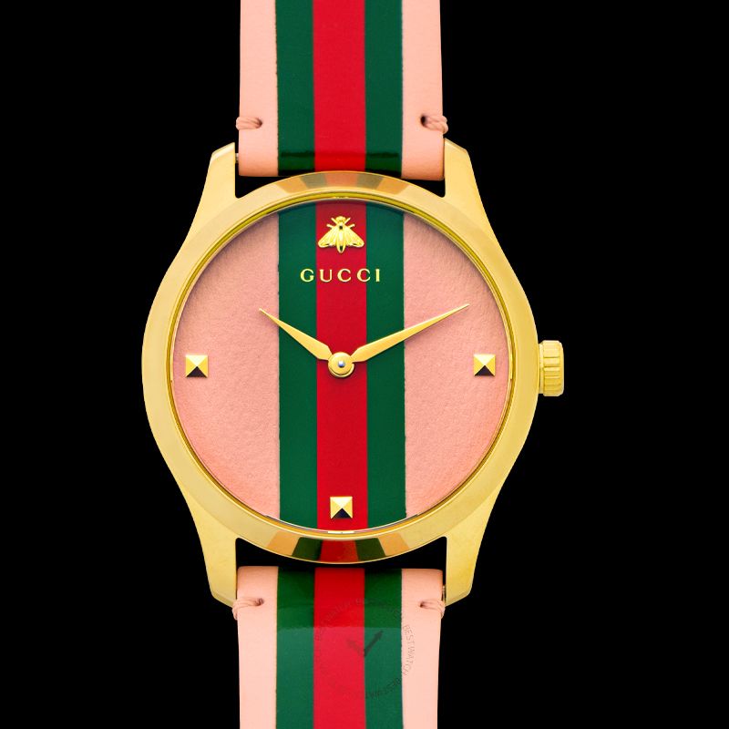  Shop Authentic Gucci G Timeless Quartz Pink Dial Three Tone Leather Strap Watch For Women - YA1264118 - Luxxuri
