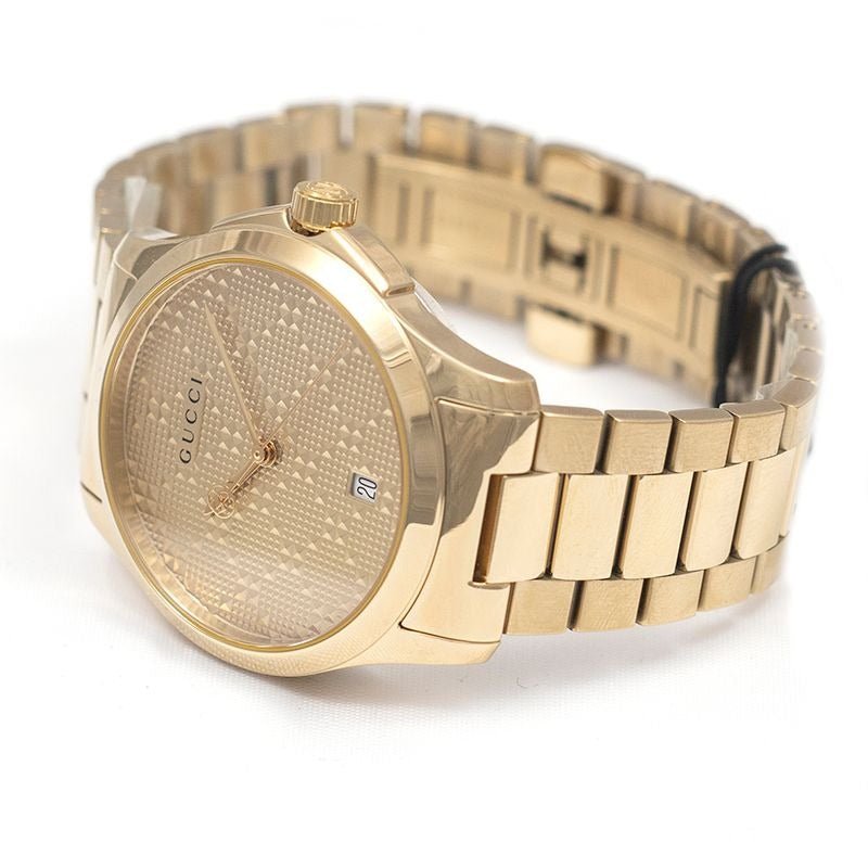  Shop Authentic Gucci G Timeless Gold Dial Gold Steel Strap Watch For Women - YA126553 - Luxxuri