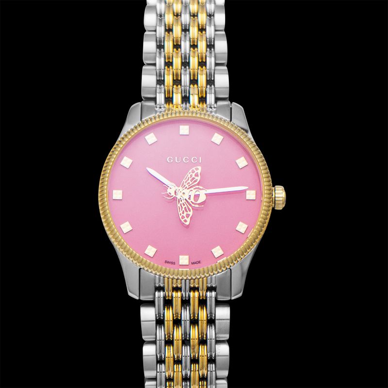  Shop Authentic Gucci G Timeless Quartz Pink Dial Two Tone Steel Strap Watch For Women - YA1265030 - Luxxuri