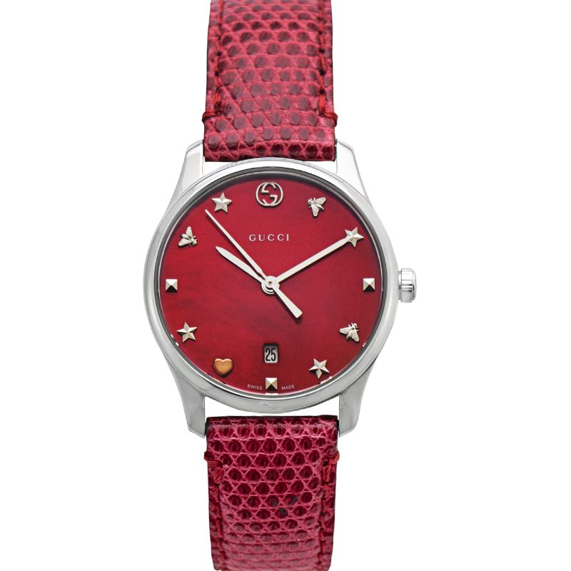  Shop Authentic Gucci G-Timeless Cherry Red Mother of Pearl Dial 27mm Watch For Women - YA126584 - Luxxuri