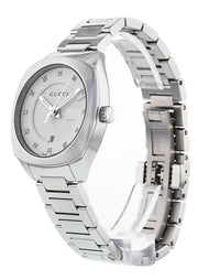  Shop Authentic Gucci G Frame Quartz Diamonds Silver Dial Silver Steel Strap Watch For Women - YA142504 - Luxxuri