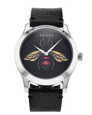  Shop Authentic Gucci G Timeless Bee Black Dial Black Leather Strap Watch For Women - YA1264067 - Luxxuri