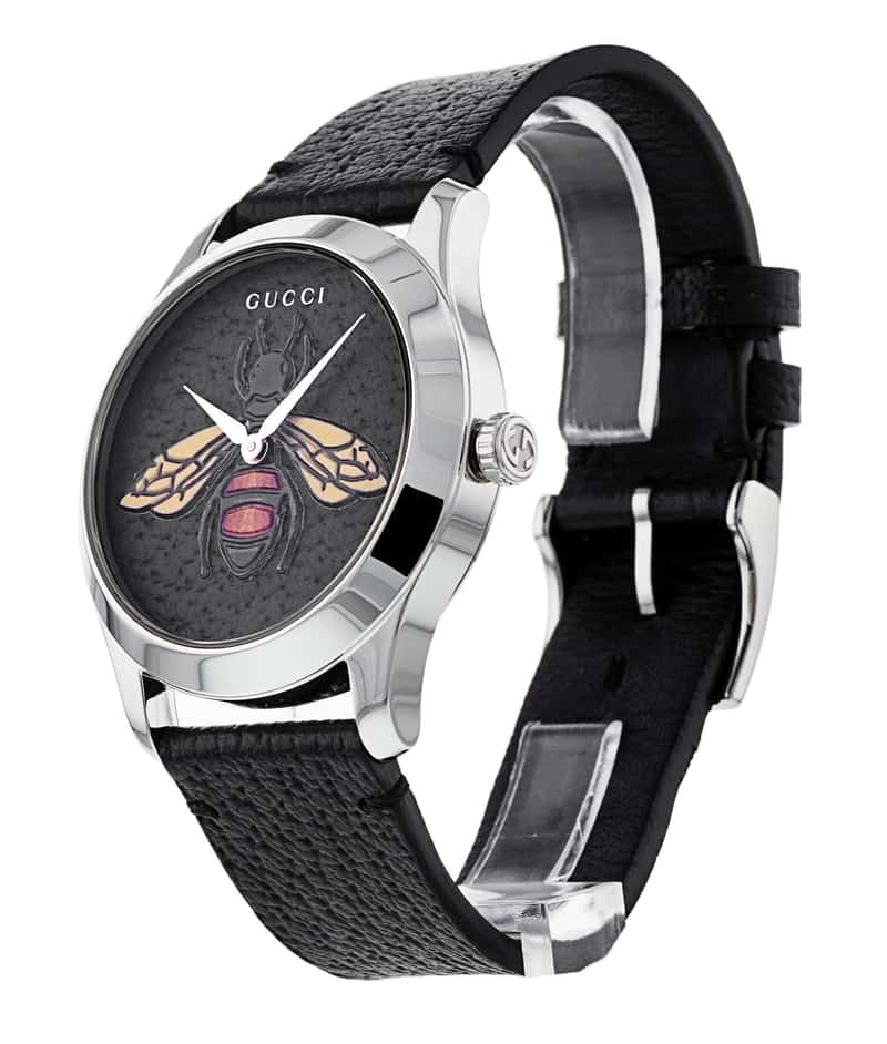  Shop Authentic Gucci G Timeless Bee Black Dial Black Leather Strap Watch For Women - YA1264067 - Luxxuri