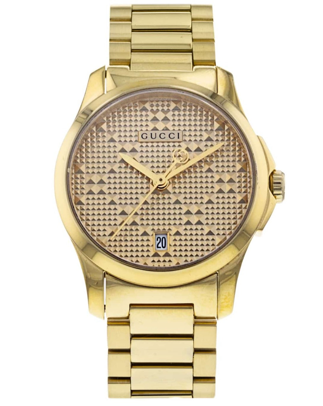  Shop Authentic Gucci G Timeless Gold Dial Gold Steel Strap Watch For Women - YA126553 - Luxxuri