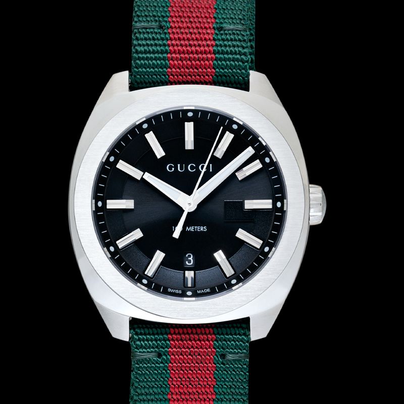  Shop Authentic Gucci GG2570 Quartz Black Dial Green & Red Nylon Strap Watch For Men - YA142305 - Luxxuri