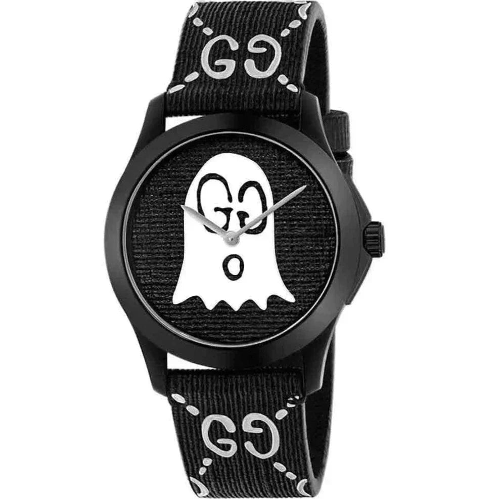  Shop Authentic Gucci G Timeless Ghost Black Dial Black Leather Strap Watch For Men - YA1264018 - Luxxuri