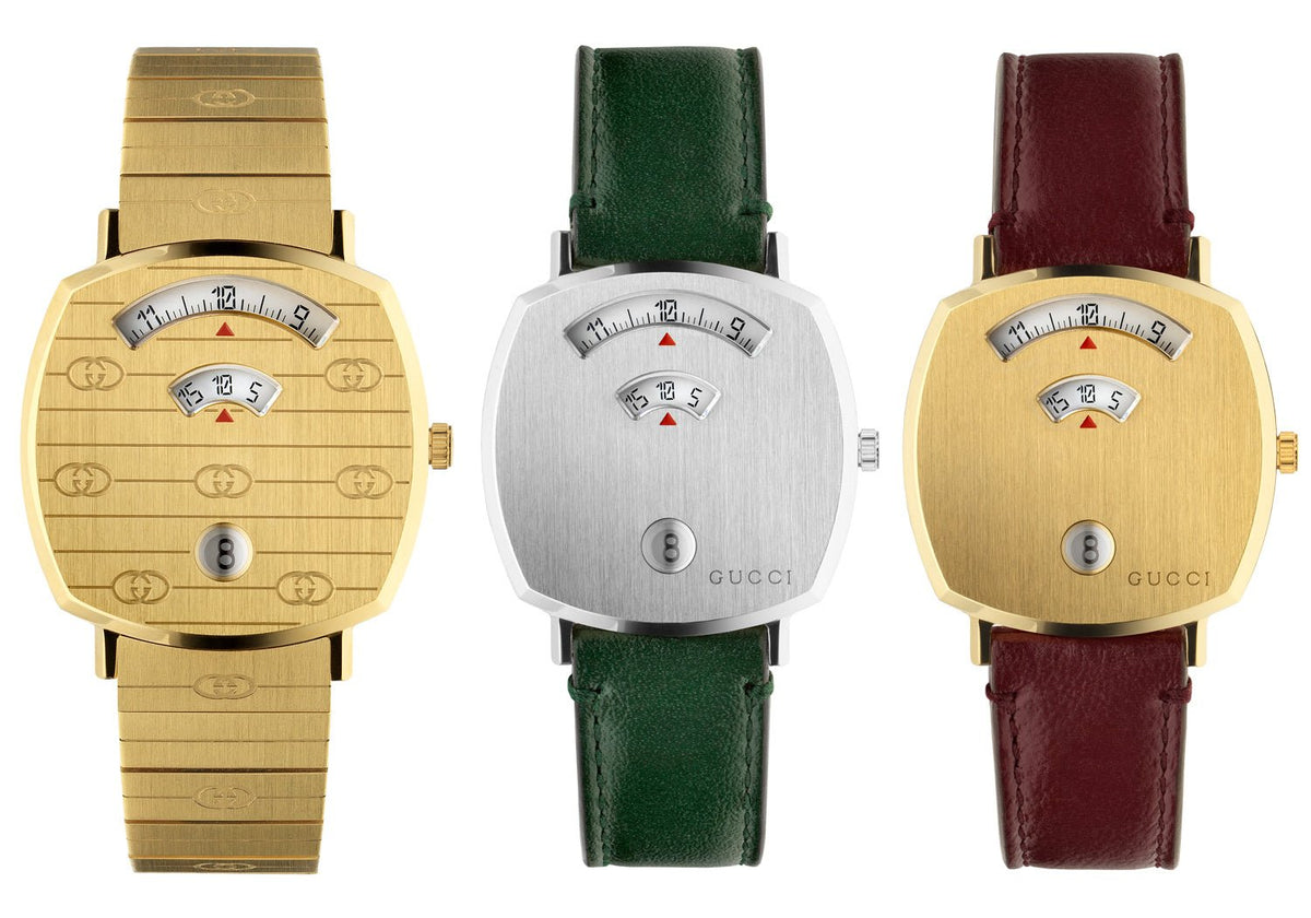  Shop Authentic Gucci Grip Yellow Gold Dial Maroon Leather Strap Unisex Watch - YA157411 - Luxxuri