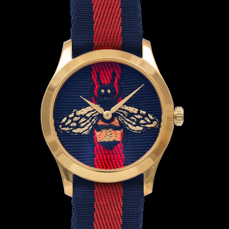  Shop Authentic Gucci G Timeless Bee Red & Blue Dial Red Two Tone Nylon Strap Watch For Men - YA1264061 - Luxxuri