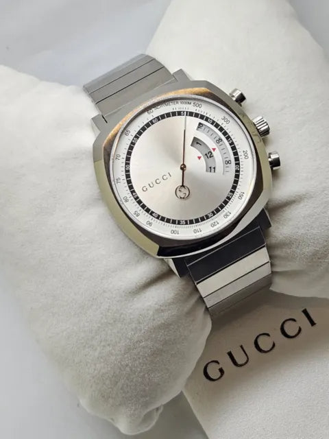  Shop Authentic Gucci Grip Collection Quartz Silver Dial Silver Steel Strap Watch For Men - YA157302 - Luxxuri
