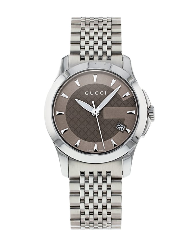  Shop Authentic Gucci G Timeless Brown Dial Silver Steel Strap Watch For Women - YA126503 - Luxxuri