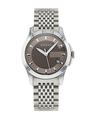  Shop Authentic Gucci G Timeless Brown Dial Silver Steel Strap Watch For Women - YA126503 - Luxxuri