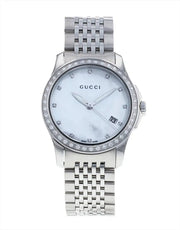  Shop Authentic Gucci G Timeless Diamonds Mother of Pearl Dial Silver Steel Strap Watch For Women - YA126506 - Luxxuri