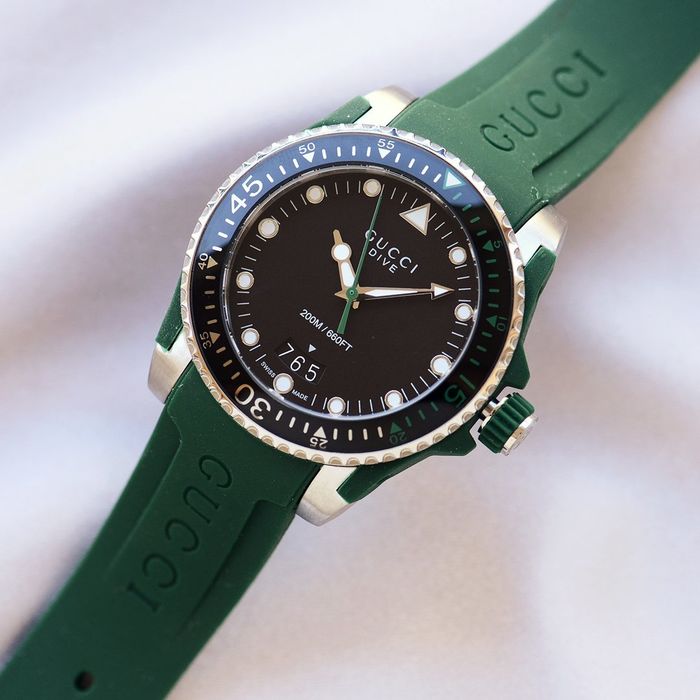  Shop Authentic Gucci Dive Black Dial Green Rubber Strap Watch For Men - YA136310 - Luxxuri