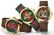  Shop Authentic Gucci Le Marche Des Merveilles Green and Red Dial Brown Leather Strap Unisex Watch - YA1264012 - Luxxuri