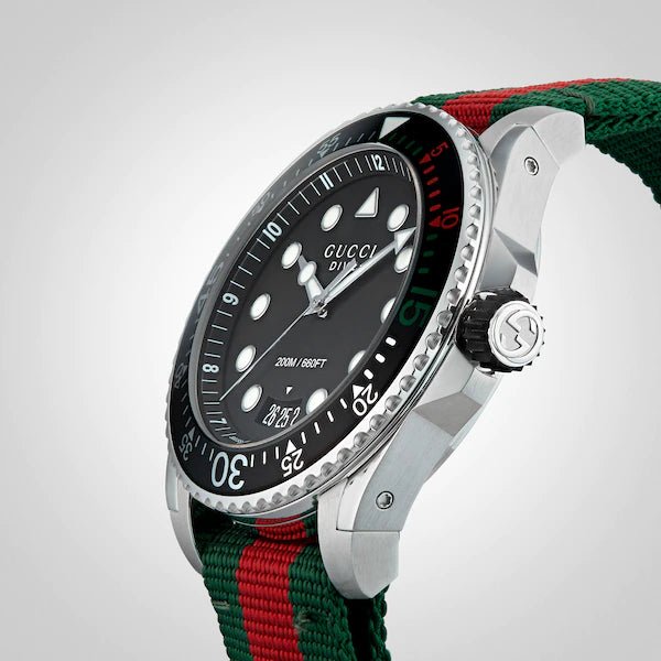  Shop Authentic Gucci Dive Black Dial Red & Green Nylon Strap Watch For Men - YA136209 - Luxxuri