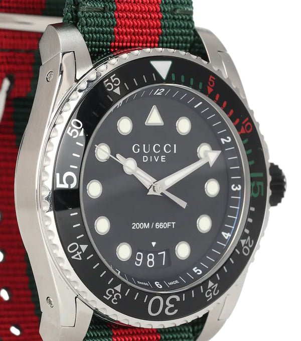  Shop Authentic Gucci Dive Black Dial Red & Green Nylon Strap Watch For Men - YA136209 - Luxxuri