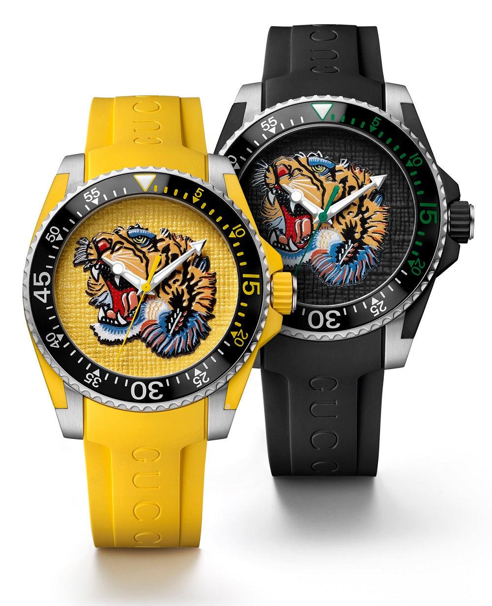  Shop Authentic Gucci Dive Tiger Yellow Dial Yellow Rubber Strap Watch For Men - YA136317 - Luxxuri
