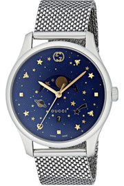  Shop Authentic Gucci G-Timeless Motifs Moon Phase Blue Dial Silver Mesh Bracelet Watch For Men - YA126328 - Luxxuri
