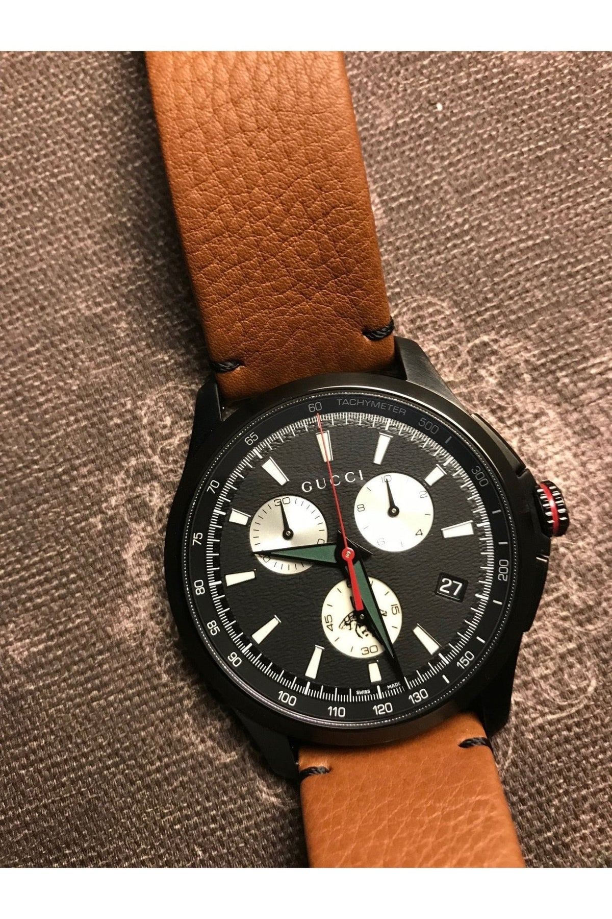  Shop Authentic Gucci G-Timeless Chronograph Black Dial Brown Leather Strap Watch For Men - YA126271 - Luxxuri