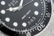  Shop Authentic Gucci Dive Analog Black Dial Silver Steel Strap Watch For Men - YA136208 - Luxxuri