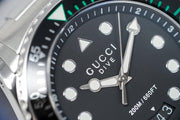  Shop Authentic Gucci Dive Analog Black Dial Silver Steel Strap Watch For Men - YA136208 - Luxxuri