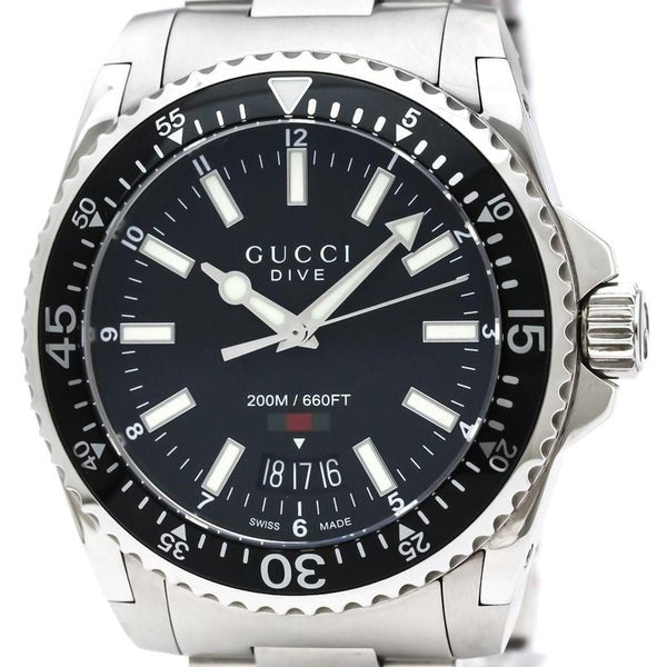  Shop Authentic Gucci Dive Quartz Black Dial Silver Steel Strap Watch For Men - YA136301 - Luxxuri