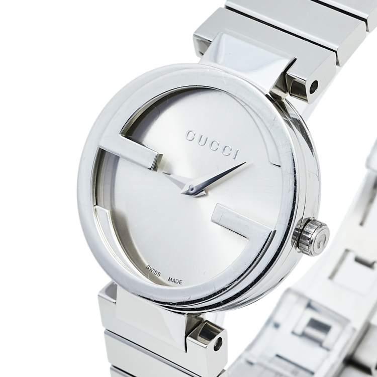  Shop Authentic Gucci G Interlocking Silver Dial Silver Steel Strap Watch For Women - YA133503 - Luxxuri