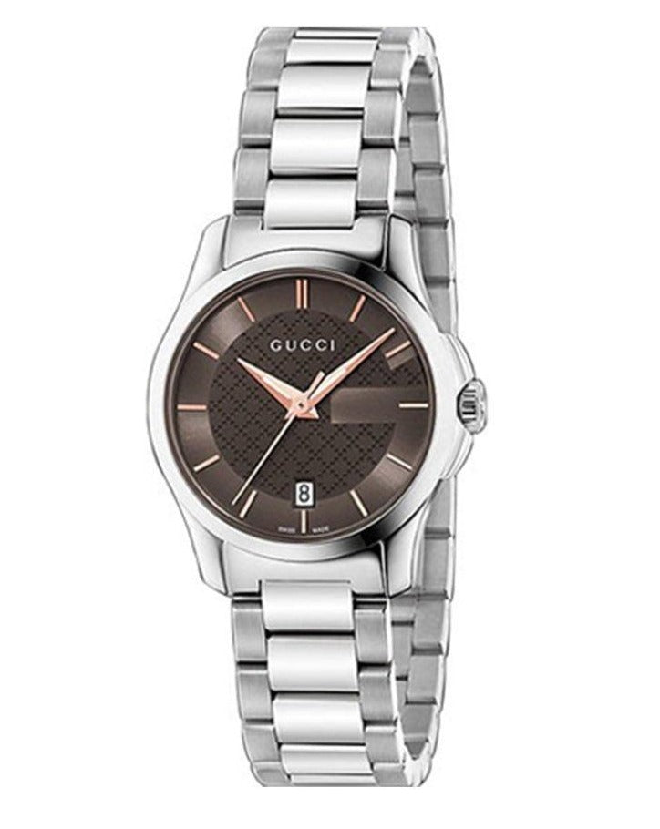  Shop Authentic Gucci G Timeless Brown Dial Silver Steel Strap Watch For Women - YA126529 - Luxxuri
