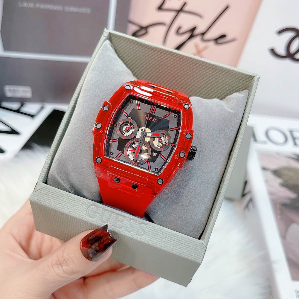  Shop Authentic Guess Phoenix Multifunction Black Dial Red Rubber Strap Watch for Men - GW0203G5 - Luxxuri