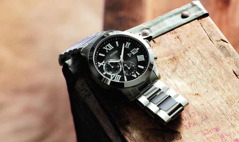  Shop Authentic Guess Atlas Chronograph Black Dial Silver Steel Strap Watch For Men - W0668G3 - Luxxuri