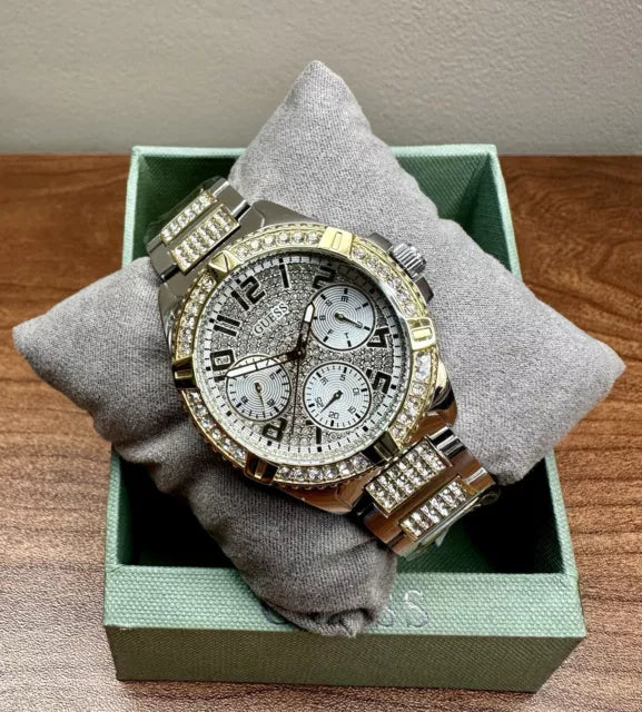  Shop Authentic Guess Frontier Chronograph Crystals Gold Dial Two Tone Steel Strap Watch For Women - W1156L5 - Luxxuri