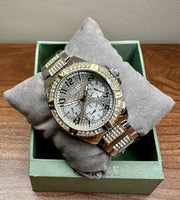  Shop Authentic Guess Frontier Chronograph Crystals Gold Dial Two Tone Steel Strap Watch For Women - W1156L5 - Luxxuri