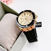  Shop Authentic Guess Athena Gold Dial Black Rubber Strap Watch For Women - GW0030L2 - Luxxuri