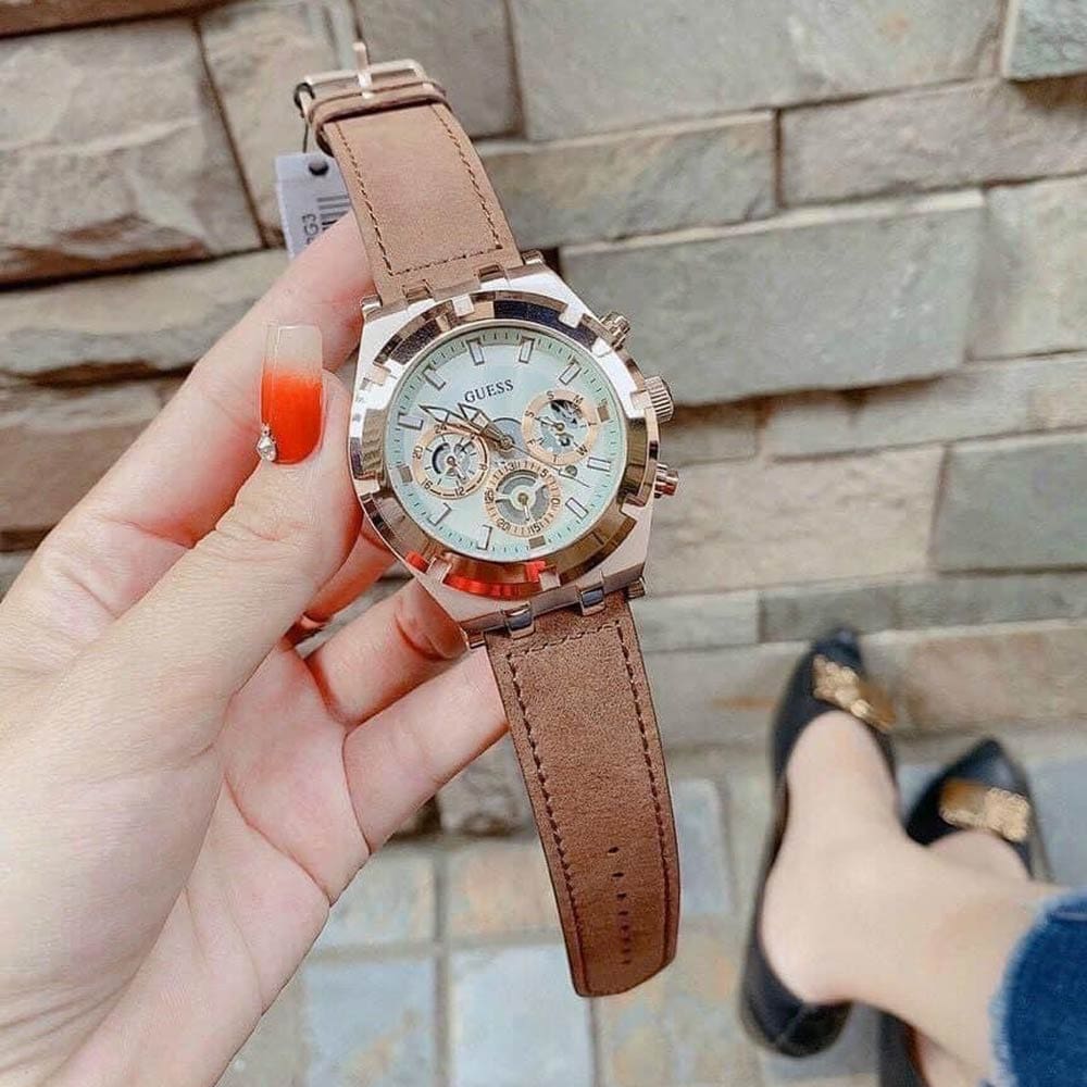  Shop Authentic Guess Analog Multifunction White Dial Brown Leather Strap Watch for Men - GW0262G3 - Luxxuri