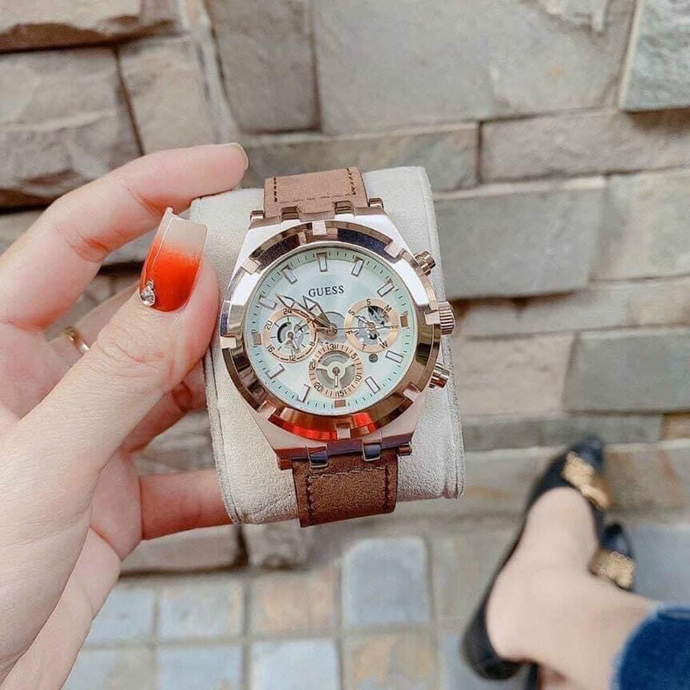  Shop Authentic Guess Analog Multifunction White Dial Brown Leather Strap Watch for Men - GW0262G3 - Luxxuri