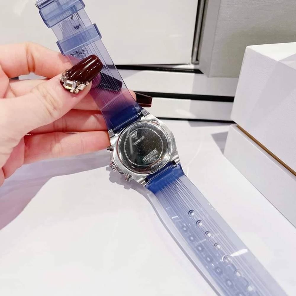  Shop Authentic Guess Athena Active Life Clear White Dial Blue Rubber Strap Watch for Women - GW0409L1 - Luxxuri