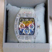  Shop Authentic Guess Phoenix Polycarbonate Clear Multi-function Black Dial Clear Rubber Strap Watch for Men - GW0499G3 - Luxxuri