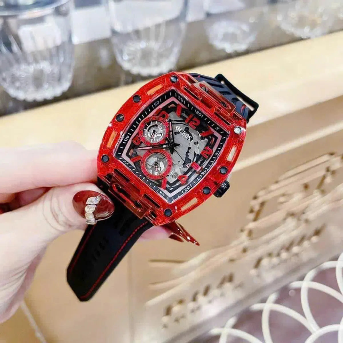  Shop Authentic Guess Phoenix Multifunction Analog Red Dial Black Silicone Strap Watch For Men - GW0499G4 - Luxxuri