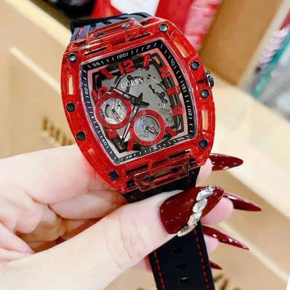  Shop Authentic Guess Phoenix Multifunction Analog Red Dial Black Silicone Strap Watch For Men - GW0499G4 - Luxxuri