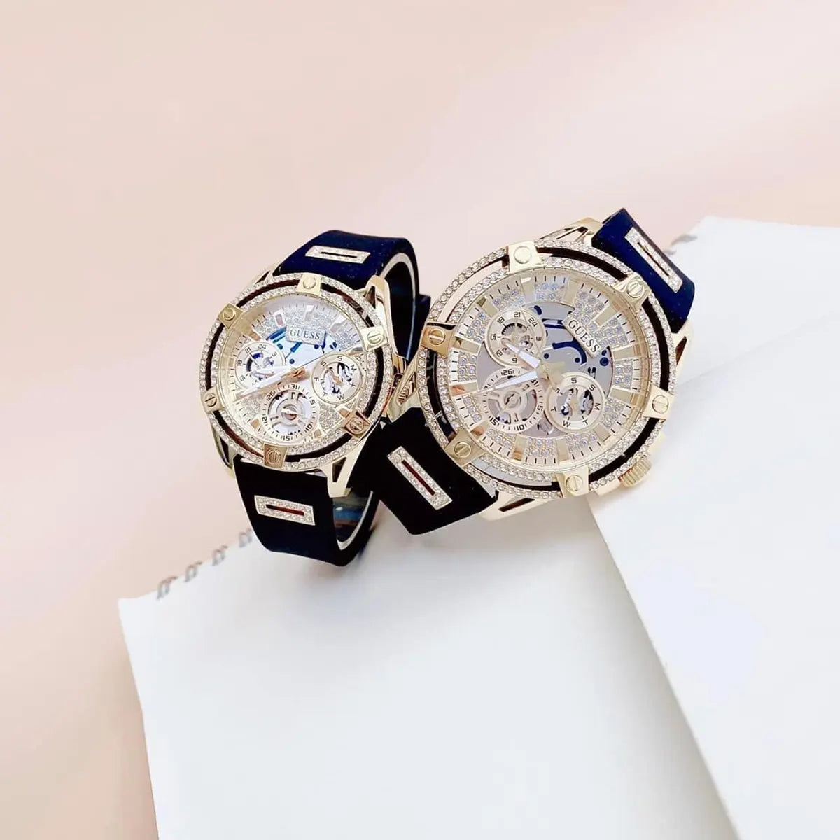  Shop Authentic Guess Queen Quartz Gold Dial Black Silicone Strap Watch For Women - GW0536L3 - Luxxuri