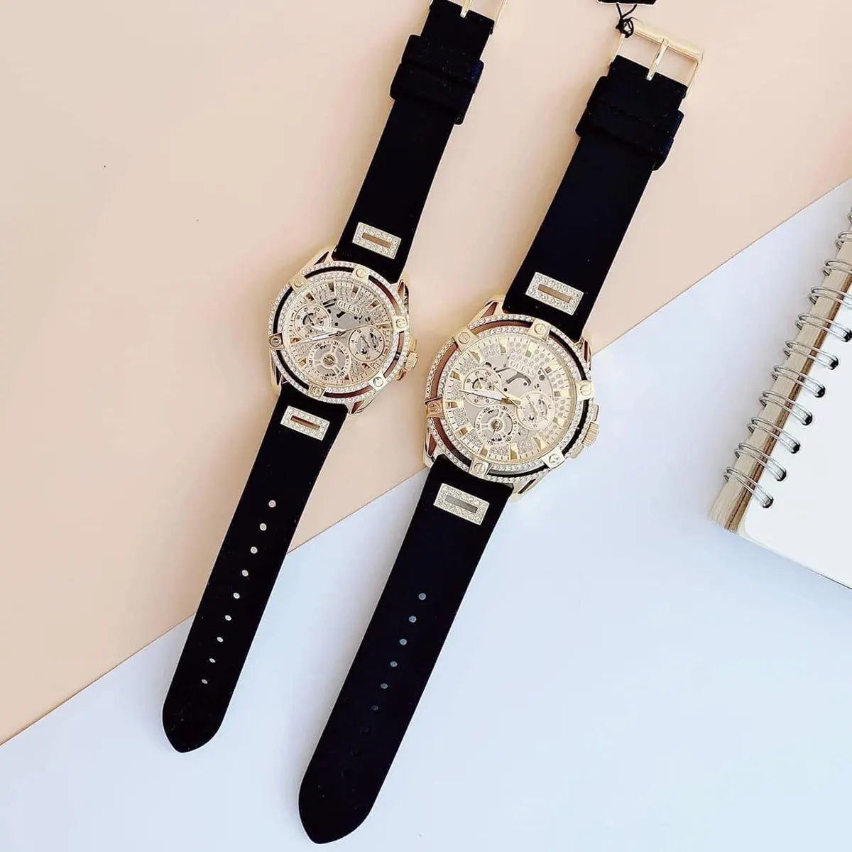  Shop Authentic Guess Queen Quartz Gold Dial Black Silicone Strap Watch For Women - GW0536L3 - Luxxuri