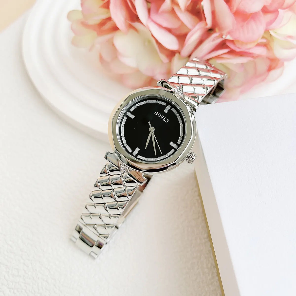  Shop Authentic Guess Rumour Quartz Black Dial Silver Steel Strap Watch For Women - GW0613L1 - Luxxuri