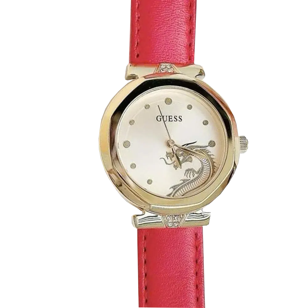  Shop Authentic Guess Trend Dragon Gold Dial Red Leather Strap Watch For Women - GW0646L1 - Luxxuri