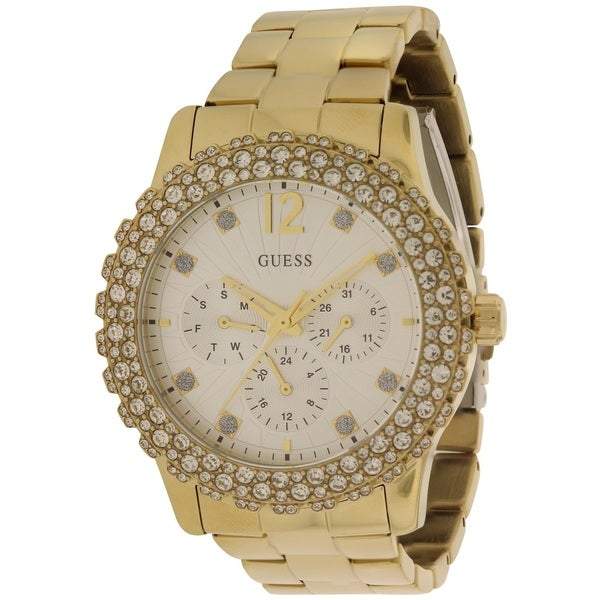  Shop Authentic Guess Dazzler Diamonds Silver Dial Gold Steel Strap Watch for Women - W0335L2 - Luxxuri