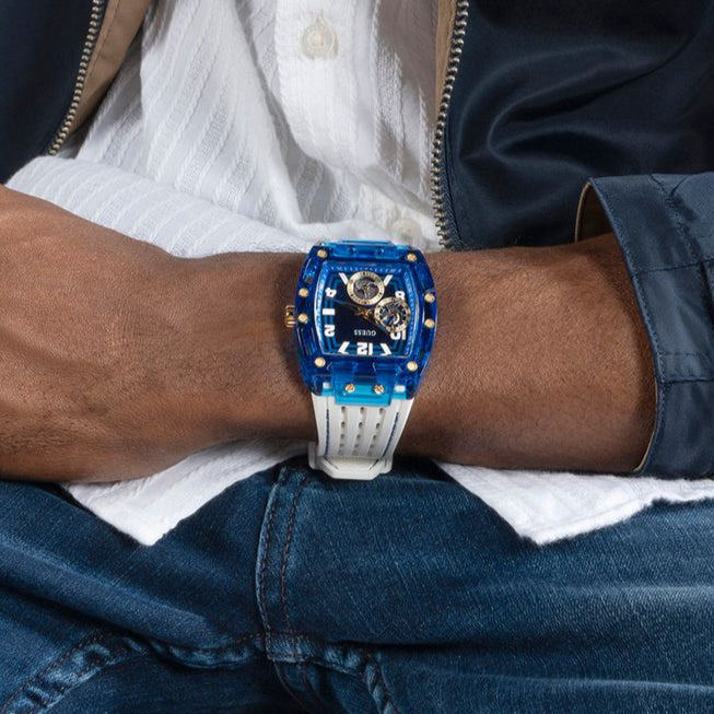  Shop Authentic Guess Phoenix Multifunction Blue Dial White Rubber Strap Watch for Men - GW0499G6 - Luxxuri