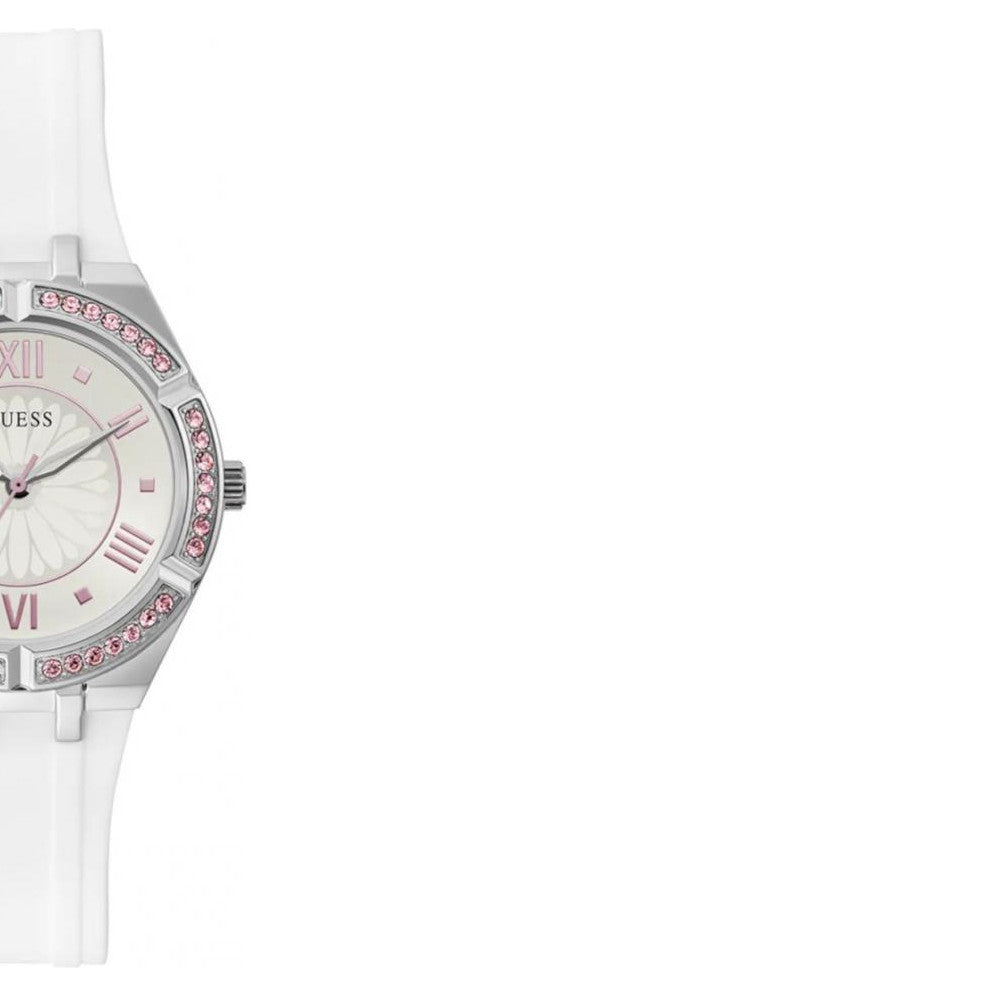  Shop Authentic Guess Sparkling Silver Dial White Rubber Strap Watch For Women - GW0032L1 - Luxxuri