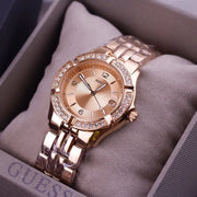  Shop Authentic Guess Crystal Diamonds Rose Gold Dial Rose Gold Steel Strap Watch For Women - W11069L1 - Luxxuri