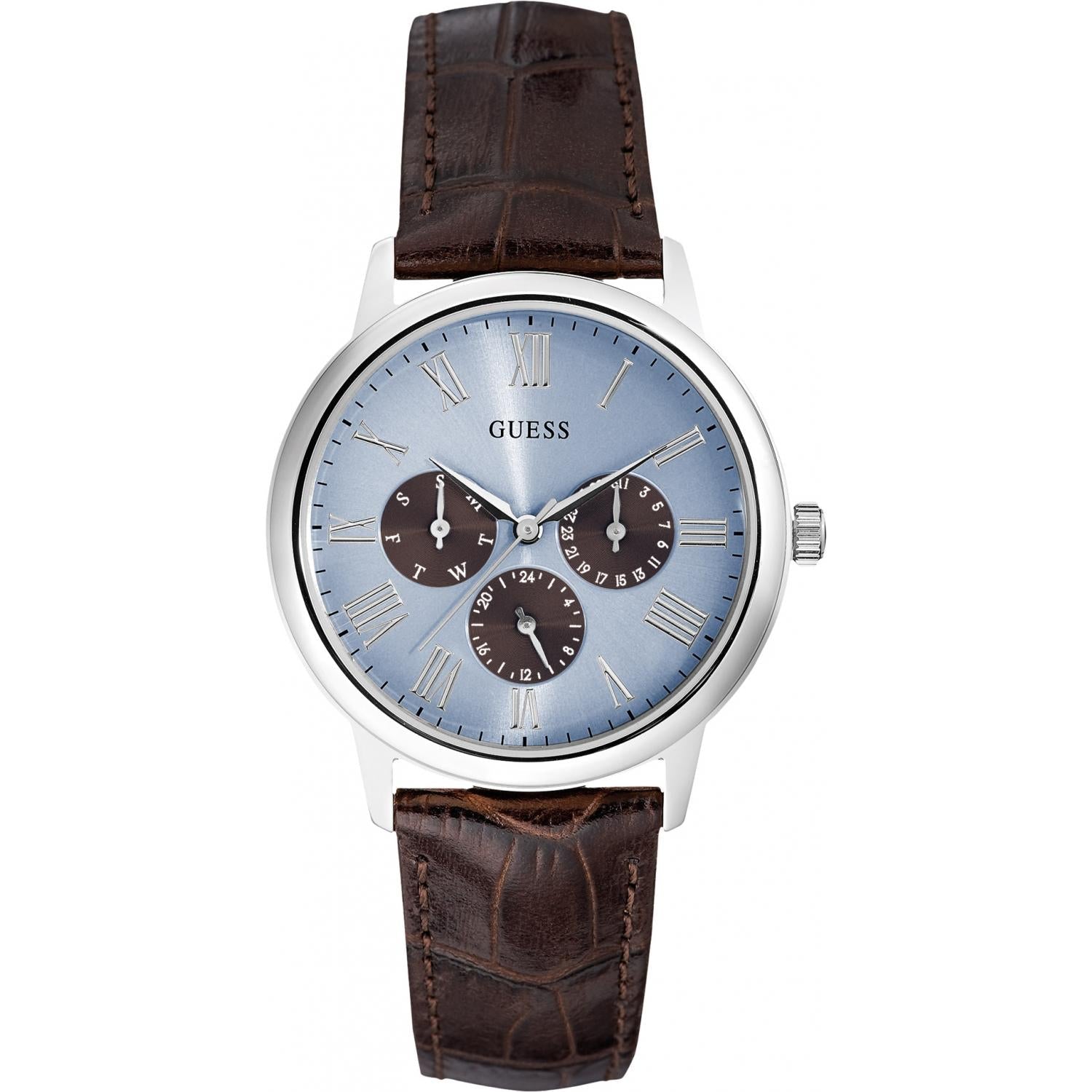  Shop Authentic Guess Wafer Analog Blue Dial Brown Leather Strap Watch For Men - W0496G2 - Luxxuri