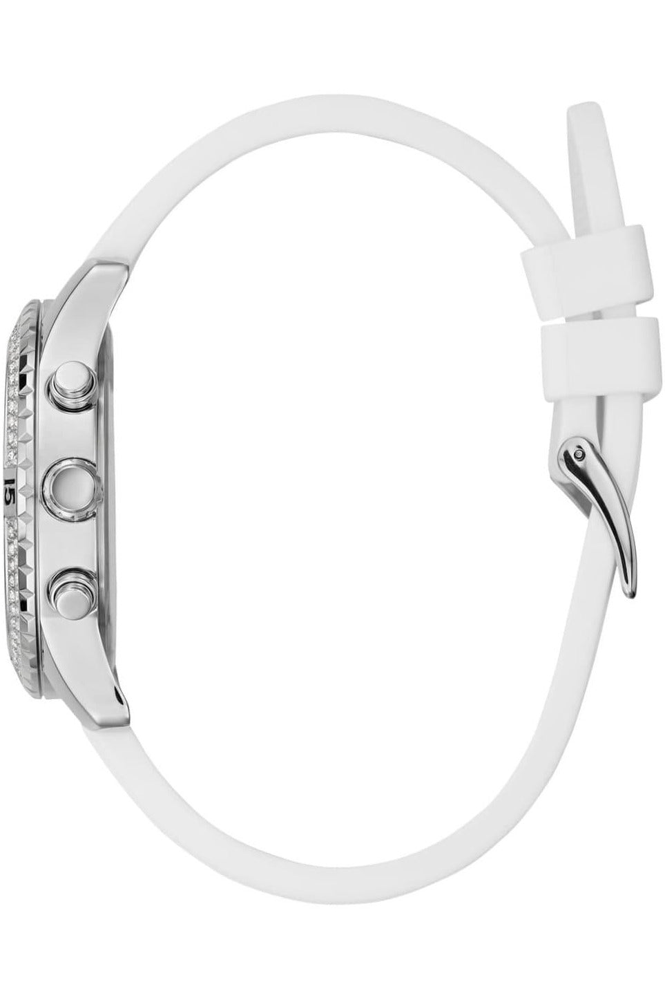  Shop Authentic Guess Confetti Crystal Black Dial White Silicone Strap Watch For Women - W1098L1 - Luxxuri